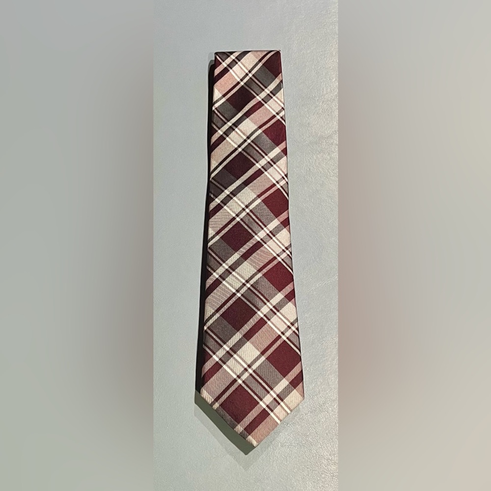 Pronto Uomo Burgundy and Cream Plaid Silk Tie